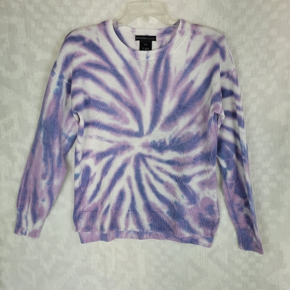 Design History Sweaters - Design History White Purple Swirl Tie Dye crew neck sweater long sleeve party S
